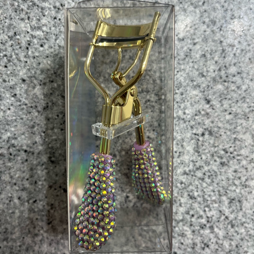 Gold Eyelash Curler with Rhinestone Handles